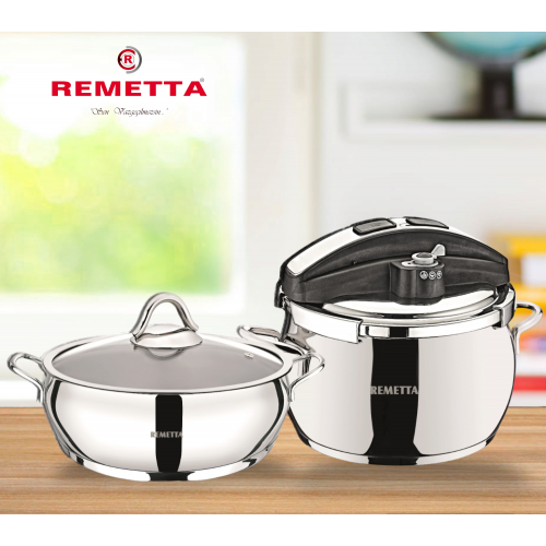 Remetta Pratico 2'li matik düdüklü tencere takımı 5-9 litre Remetta Pratico 2'li matik düdüklü tencere takımı 5-9 litre